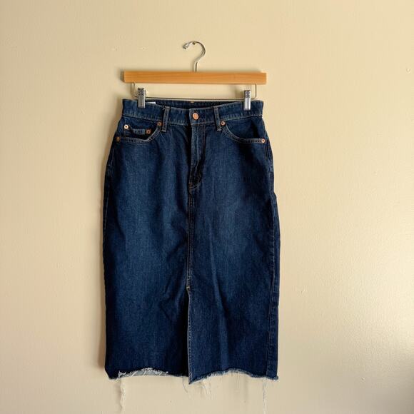 Gap Dark Wash Blue Denim Front Slit Icon Midi Skirt - 28 or 6 - Picture 2 of 9